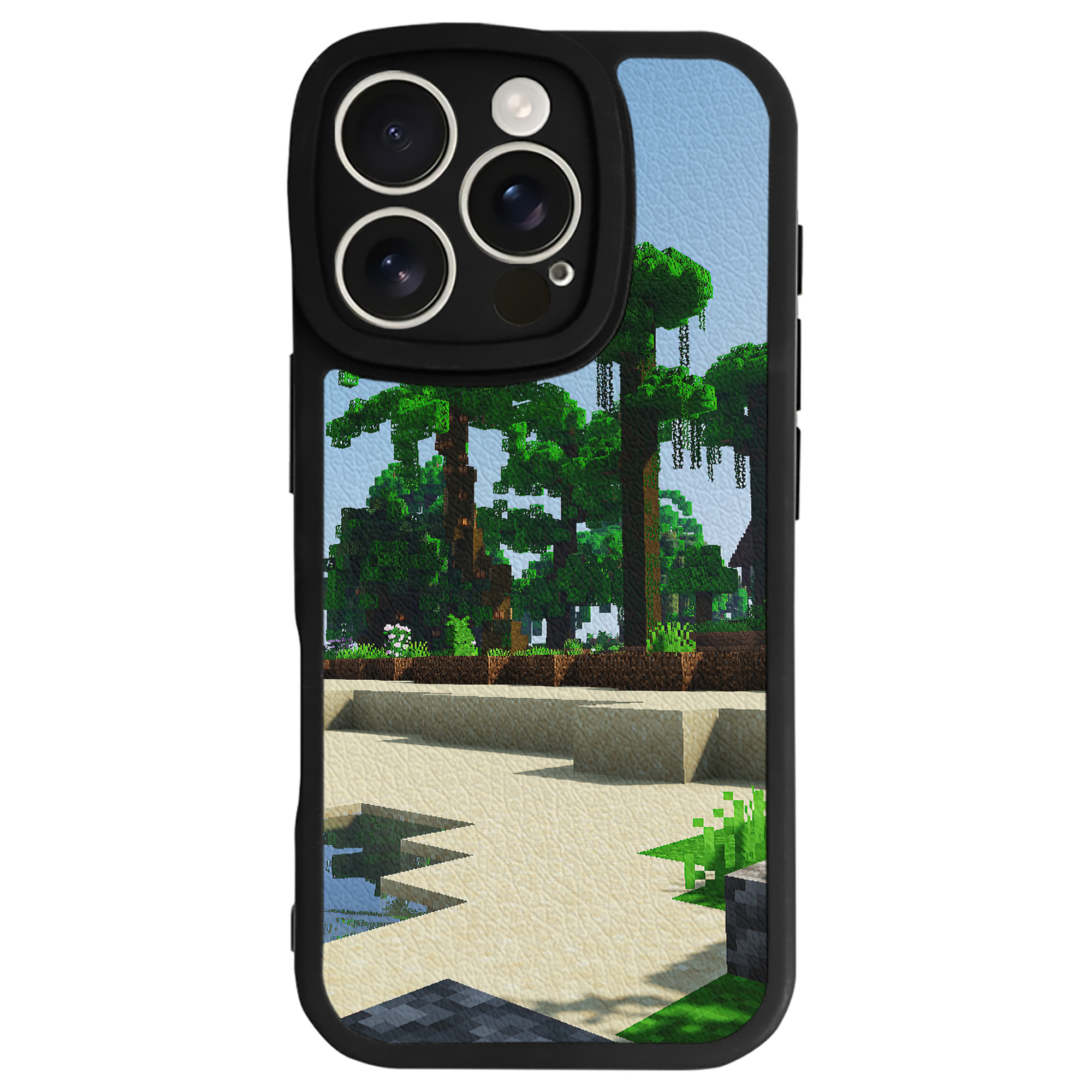 （画像用） マインクラフト ブロックの世界 Minecraft MC Block world 【iPhone 16シリーズ対応】シリコンスマホケース（レザー調） 材質：シリコン